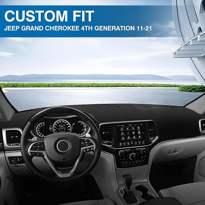 KUST Car Dash Cover for 2011-2020 2021 Jeep Grand Cherokee (NOT for Jeep Cherokee & Grand Cherokee L) Non-Slip Dashboard Cover Polyester Interior for Grand Cherokee Accessories No Glare Black