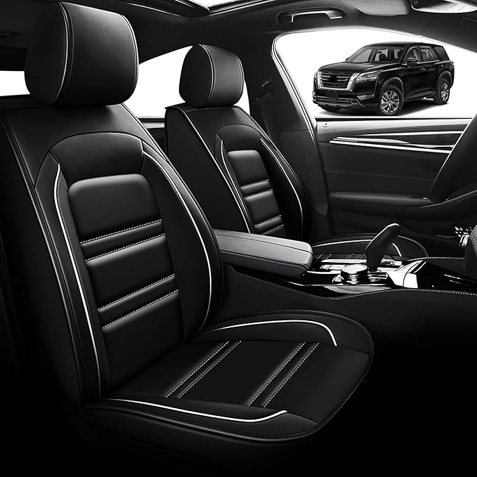 Seat Cover for Nissan Car Pathfinder 2000-2025 | Car Seat Covers Front Seats, Waterproof Seat Protectors, Automotive Front Seat Covers (Front Seat, Black&White Line)
