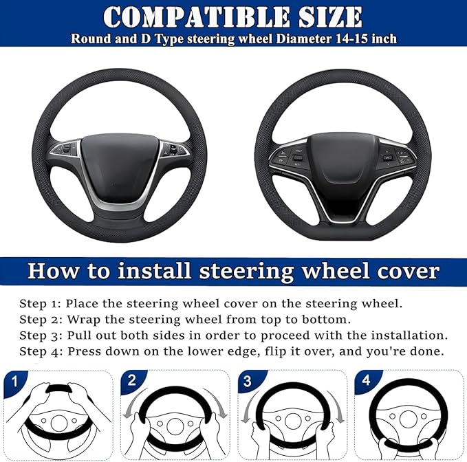 Fluffy Steering Wheel Cover, Universal 15 Inch Colorful Rhinestones Car Steering Wheel Cover, Sparkly Crystal Diamond Steering Wheel Protector for Women Girls,Black