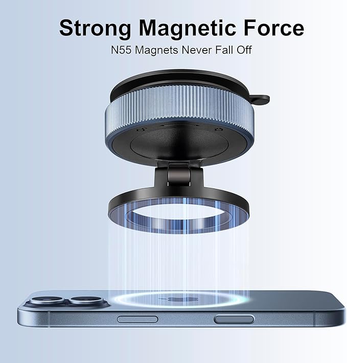 Vacuum Magnetic Suction Phone Holder，360° Adjustable Magnetic Car Phone Holder ,Foldable and Retractable Hands-Free Suction Cup Phone ,Phone Holders for Your Car/Gym/Mirror Mount for iPhone & Android