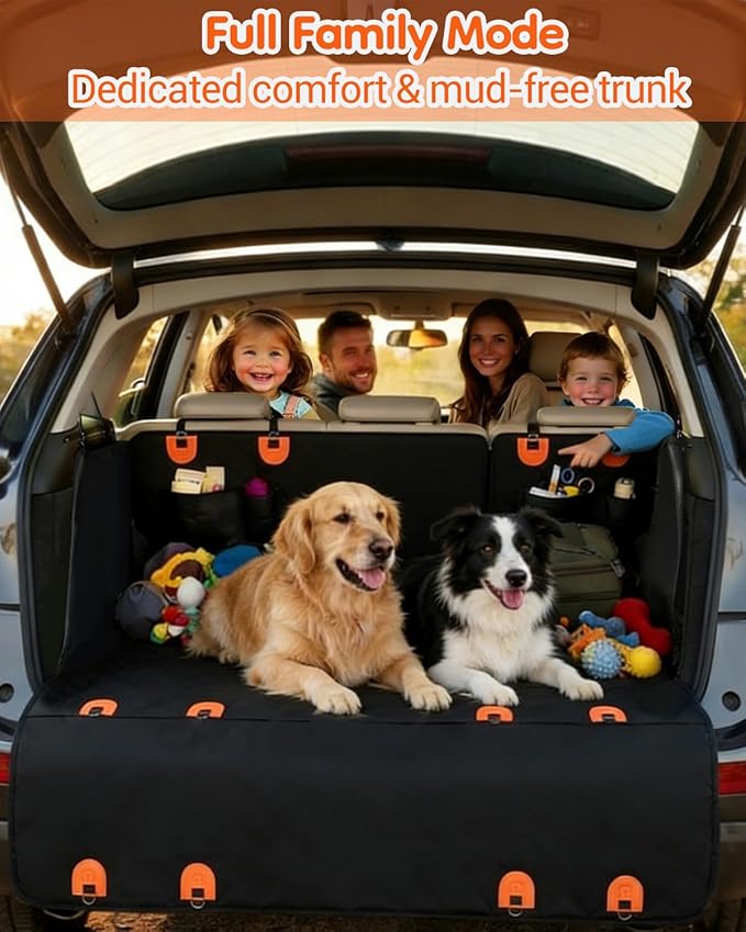 2-In-1 Convertible Hard Bottom Dog Hammock for Car, 100% Waterproof PU Leather Backseat Cover with Zipper Side Flaps, Non-Slip Extender for Large/Elderly Dogs & Multi-Dog Families,Fits SUV/Truck/Sedan