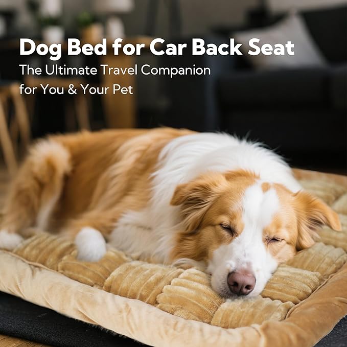Soulbond Backseat Pet Bed Mat,Dog Bed for Car,Fuzzy Dog Seat Cover for Car Back Seat, Non-Slip Travel Pet Mat, Fit for Backseat Extenders and Seat Covers(Light Brown)