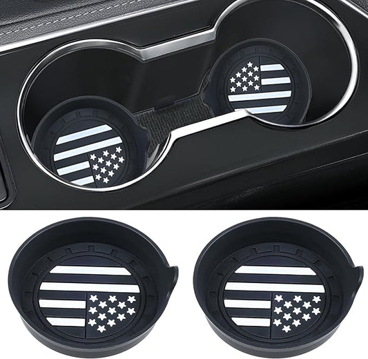 Amooca Car Cup Coaster Universal Non-Slip Silicone Cup Holder Insert Car Interior Accessories for Drink American Flag US Flag 2 Pack Black