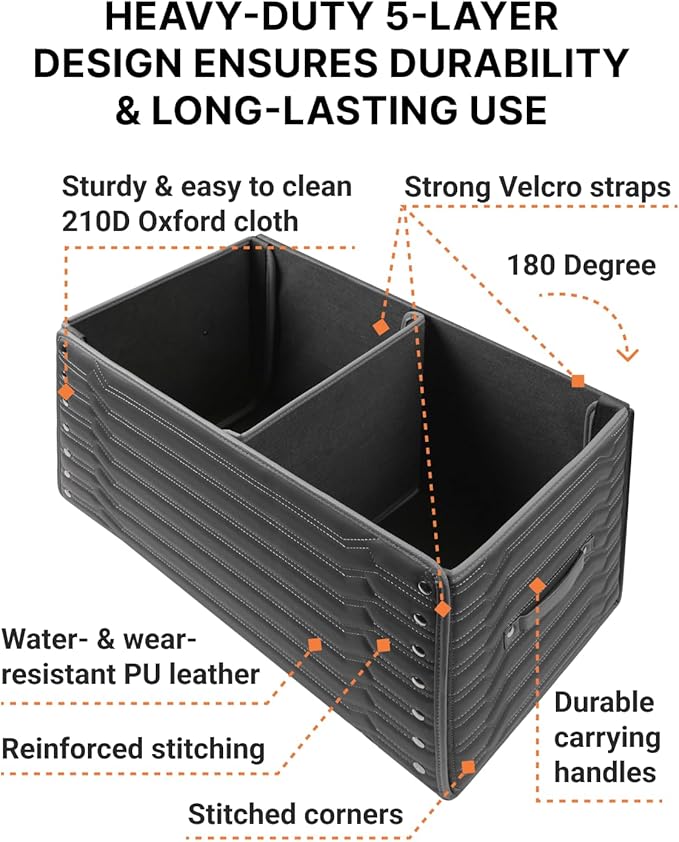 Owleys Car Trunk Organizer For Shoes - Storage Crate For SUV, Sedan Or Truck - Foldable Cargo Bin For Travel Gear & Sports Kits - Practical Holiday Gifts For Drivers (Highway 21.6 inch)