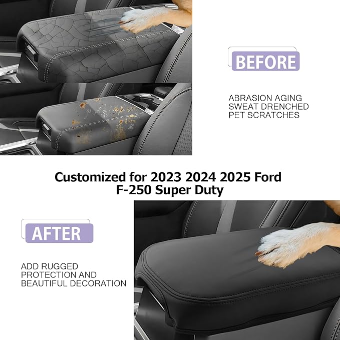 2025 2026 F 250 F 350 F 450 Super Duty Center Console Cover Compatible with 2023 2024 2025 2026 Ford F250 F350 F450 Super Duty Accessories F-250 F-350 F-450 Armrest Arm Rest Console Cover (Thin Black)