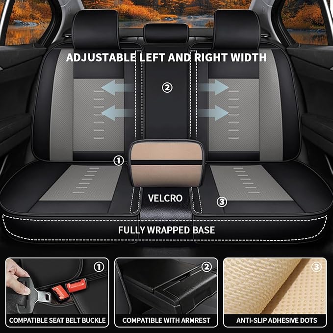 Seat Covers Fit for Chevrolet/Chevy Tahoe LT/LS/RST 2011-2024 2025 2026 Full Set Seat Covers Breathable 3D Lumbar Support Faux Leather Protector Car Seat Covers (Black & Grey)-2 Rows 5 Seats