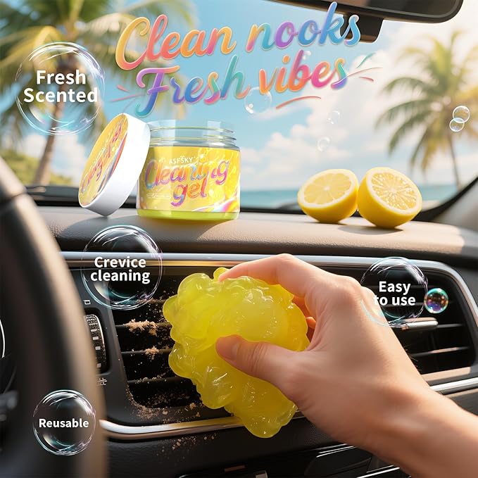 ASFSKY Keyboard Cleaning Gel (Lemon) Universal Cleaning Putty Dust Cleaning Car Interior Cleaner Car Dust Remover Car Slime Gifts for Men Women Girl（1 Pack）