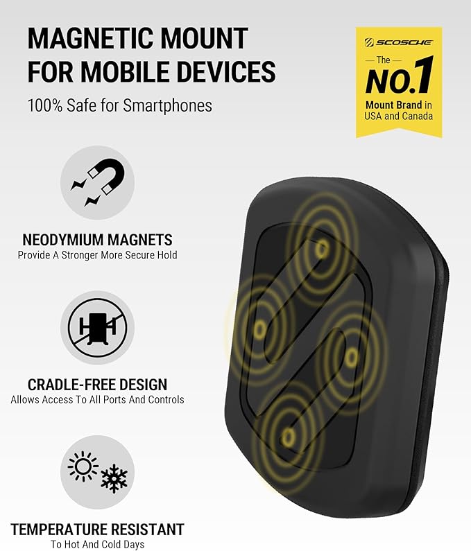 Scosche MAGDM MagicMount Magnetic Car Phone Holder - Strong Magnet Mount for iPhone and Android - Secure Magnetic Cell Phone Mount for Dash - Universal 360° Adjustable Mobile Cellphone Holder