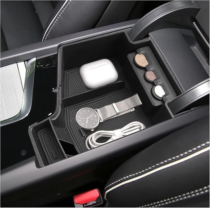 SXCY for 2018-2024 2025 XC60/2018-2024 XC90 Center Console Organizer for Volvo XC60 Accessories 2024 2025 XC60 Center Console Tray 2024 XC60 XC90 Armrest Console Organizer(with Coin Holder)