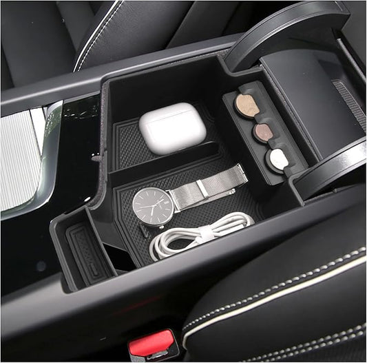 SXCY for 2018-2024 2025 XC60/2018-2024 XC90 Center Console Organizer for Volvo XC60 Accessories 2024 2025 XC60 Center Console Tray 2024 XC60 XC90 Armrest Console Organizer(with Coin Holder)