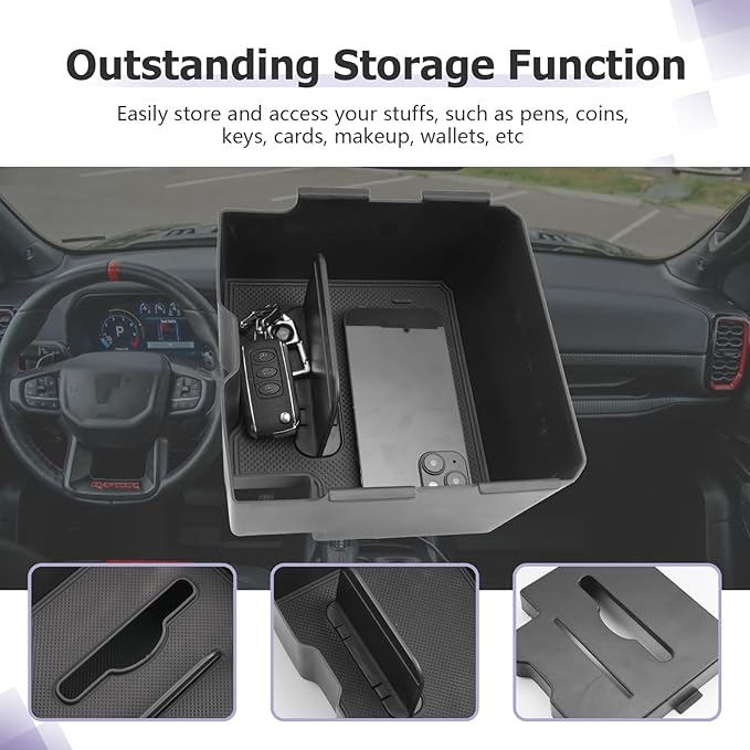 LUWU 2025 Ranger Center Console Organizer Compatible with 2024 2025 Ford Ranger Console Organizer Tray Ranger XL/XLT/Lariat/Raptor Armrest Storage w/Tissue Box 2024 2025 Ford Ranger Accessories 2PCS