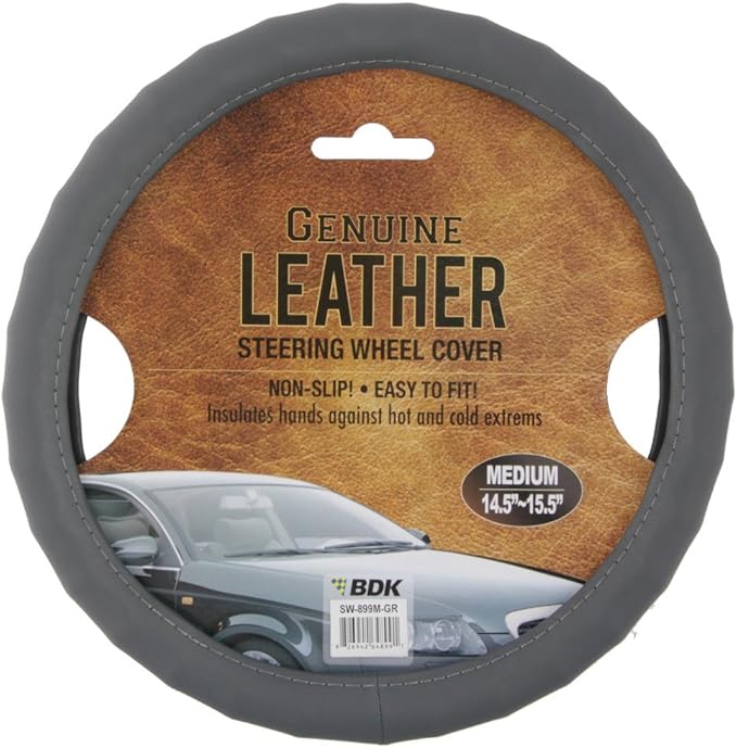 Motor Trend Ergonomic Grip Steering Wheel Cover/Protector for Small Size Steering Wheels in Cars, SUVs, Boats (13.5-14.5") (Genuine Leather (Gray))