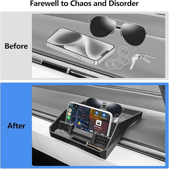 Tesla Cybertruck Hidden Screen Dash Storage Tray Cybertruck Center Console Organizer Dashboard Behind Screen Storage Box Phone Holder Safer Driving Avoid Distractions Cybertruck Accessories 2025 2024