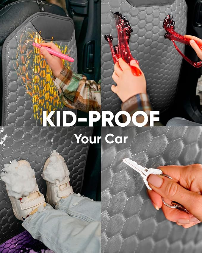 Owleys Kick Mat Back Seat Protector - Car Back Seat Cover for Kids Feet - Waterproof & Sturdy Protector for Upholstery from Dirt, Mud, Scratches and Stain (Gray)