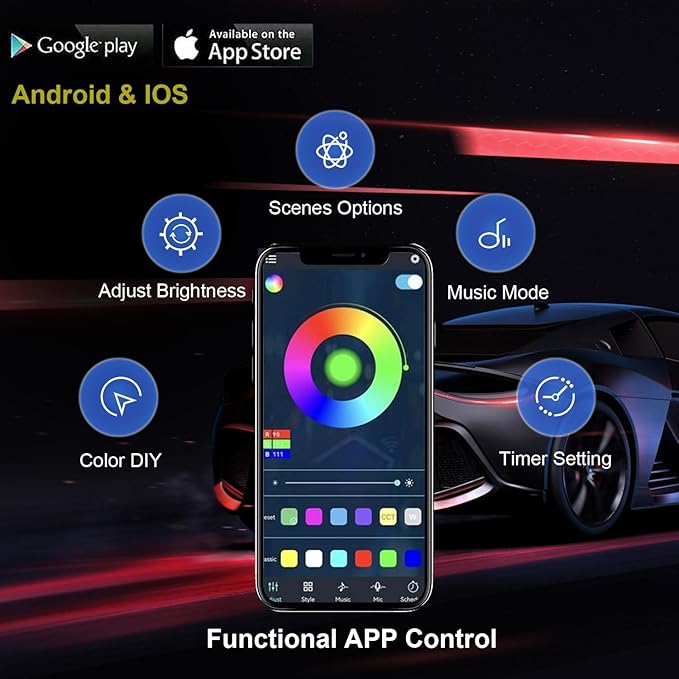 Underglow Led Lights for Cars, 6 pcs RGB-IC Smart LED Lights with Dream Color Chasing and 16 Million Colors with App and Remote Control, Waterproof Underglow Kit for Cars, SUVs, Trucks