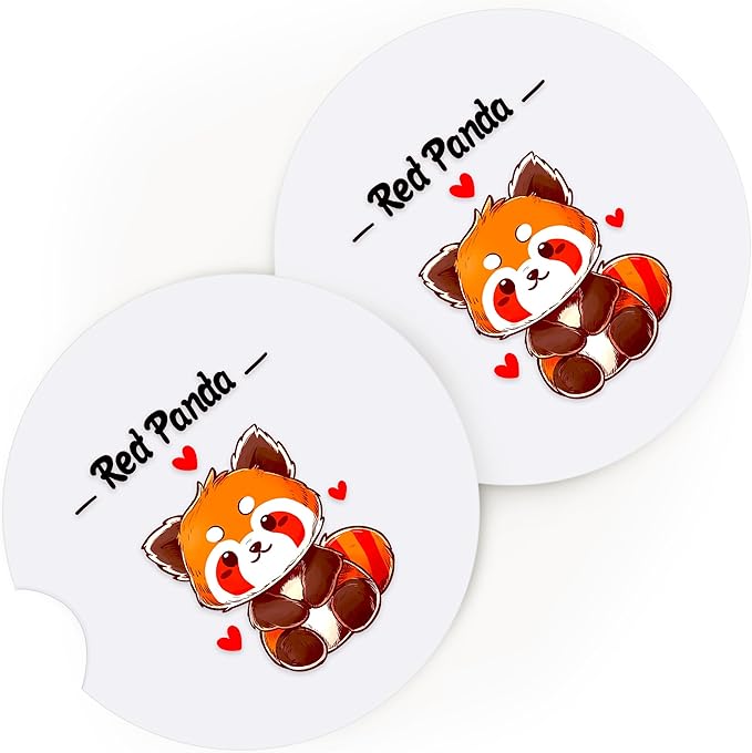 2 Pack Red Panda Car Cup Holder Coaster, Cute Car Interior Accessories Drink Coaster for Women & Men, Red Panda Lovers Themed Gifts Stuff Accessories Things Merchandise Items!