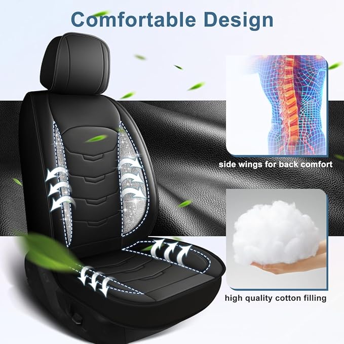 Seat Covers Fit for Toyota Highlander 2007-2026: Bling Diamond Faux Leather Automotive Cushion Covers Waterproof Breathable Car Seat Cover Airbag Compatible Seat Protector (Full Seats, Black)