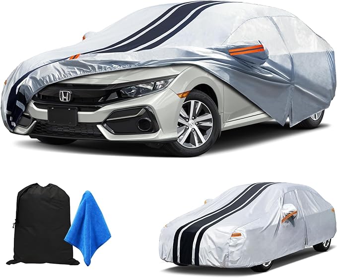 [2025 Upgrade] 10-Layer Sedan Car Cover Waterproof All Weather. Honda Civic, Corolla, Hyundai Elantra, Impreza/WRX,Nissan Sentra, Kia Forte etc. Size A6(Length 178 to 185 inch)