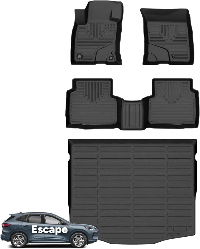 Wayhigh® Floor Mats & Cargo Liner for 2020-2024 2025 Ford Escape (Not Fit Hybrid) Custom Fit All Weather TPE Car Mats Waterproof Heavy Duty Rubber Floor Liners for Escape Accessories