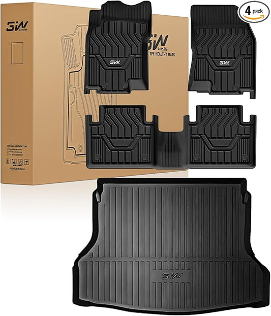 3W Floor Mats & Cargo Liner for Nissan Rogue 2014-2020 All Weather TPE Full Set Nissan Rogue Accessories Custom Fit Car Mats with Trunk Mat (NOT for Sports)