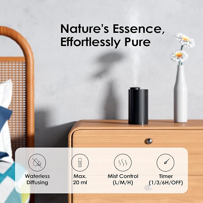 Airversa Waterless Essential Oil Diffuser Starter Kit with 2 x 30mL Fragrance Oil, Battery Operated Mini Scent Air Machine Portable Diffuser for Home Car Office Room, Black AN6 2 Packs Kit
