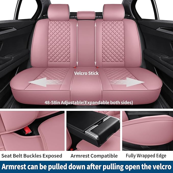 Leather Car Seat Covers Full Set Breathable Automotive Seat Covers Waterproof Seat Protectors Universal Fit for Most Automotive Cars SUV Trucks Van (Pink, Full Set)