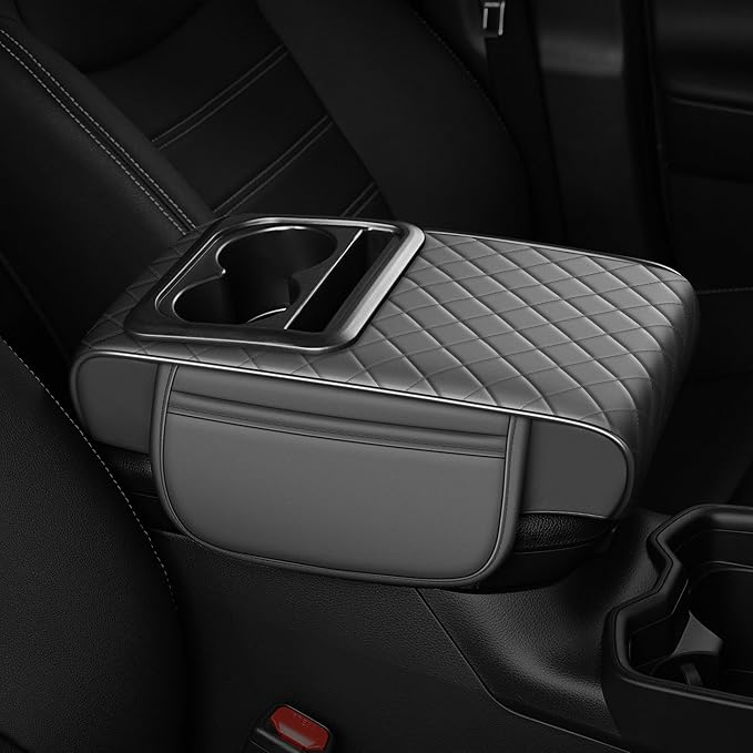 Armrest Cover for Car Fit for Jeep Grand Cherokee - Center Console Cover with Cup Holders and 2 Storage Pockets(Grey)