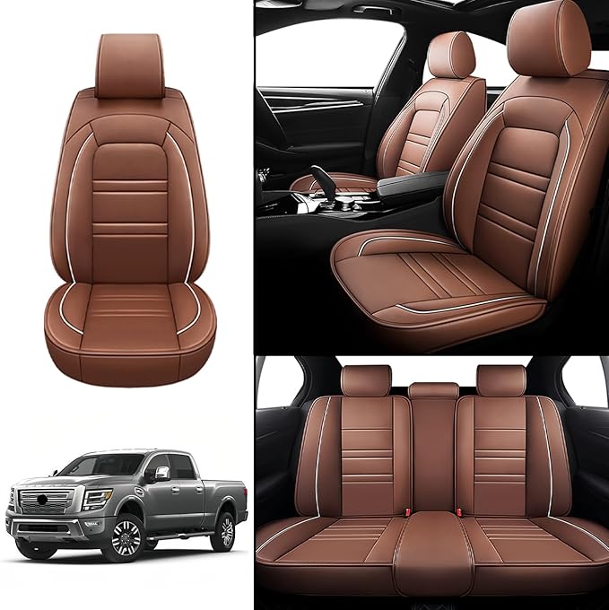 Seat Covers for Nissan Car Titan 2004-2024 | 5-Seats Leather Seat Covers, Easy to Install Automotive Seat Covers Full Set (Full Set, Coffee)