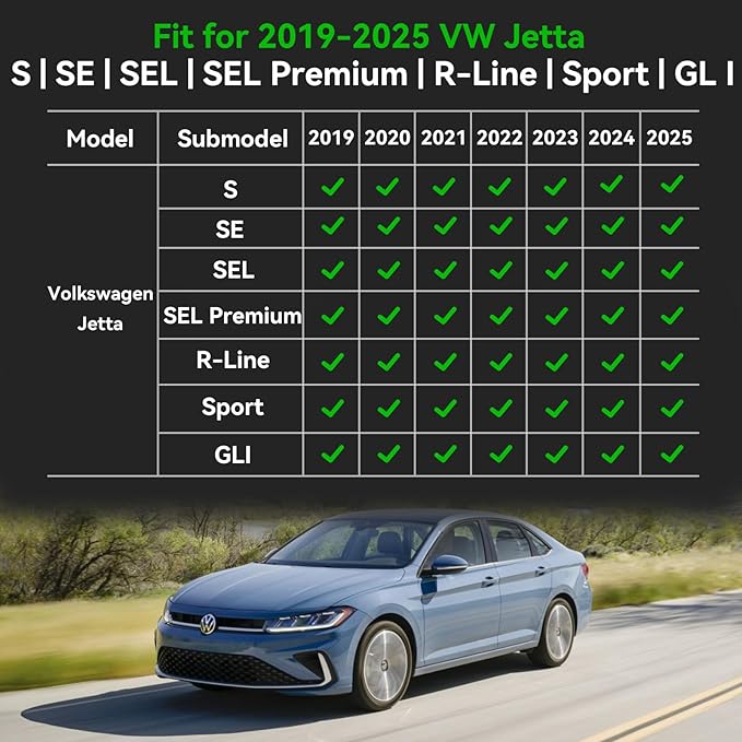 for Volkswagen Jetta Floor Mats 2025 2019-2024,Car Mats for VW Jetta S/SE/SEL/SEL Premium/R-Line/Sport/GLI All Weather Floor Mats Cargo Liner Accessories 2019-2025