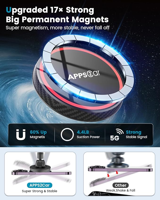 APPS2Car for Magsafe Car Mount Magnetic Phone Holder Upgraded 13-Inch Long Arm Suction Cup Windshield Mount fits iPhone 16 Pro Max Plus 15 14 13 12 Mini