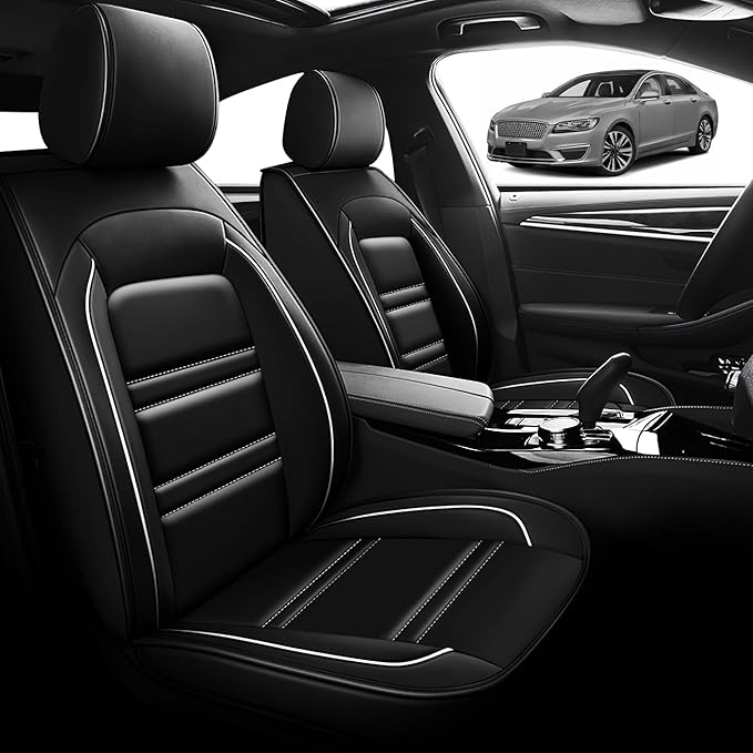 Seat Cover for Lincoln mkz 2011-2020 | Car Seat Covers Front Seats, Waterproof Seat Protectors, Automotive Front Seat Covers (Front Seat, Black&White Line)