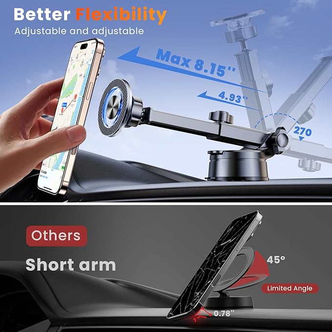 for MagSafe Magnetic Phone Holder for Car [2025 Upgraded Strongest Magnet] Car Mount Cell Stand for Dashboard Windshield Vent Compatible with iPhone 17/16/15/14/13/12 Android etc-Black