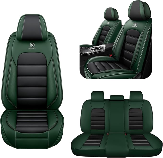 5 Seat Covers for Toyota RAV4 2000-2026 Breathable Car Seat Covers,Anti-Slip Waterproof Car Seat Protectors with Airbag,Automotive Vehicle Cushion with Storage Pockets (Standard,Green)