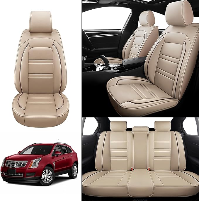 Seat Covers for Cadillac SRX 2004-2016 | 5-Seats Leather Seat Covers, Easy to Install Automotive Seat Covers Full Set (Full Set, Beige)