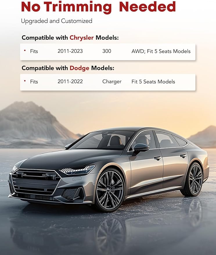 YHTAUTO Cargo Mat Compatible with Chrysler 300 2011-2023 AWD Dodge Charger 2011-2022 5 Seats, TPE All Weather Car Mats Waterproof Anti-Slip Odorless Floor Liner Trunk Mat