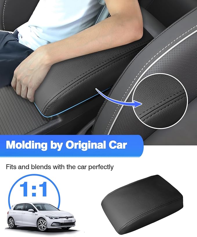 Autorder Center Console Cover for VW Golf Mk8 2022 2023 2024 Volkswagen Golf Accessories Armrest Cover Anti-Scratch Middle Console Pad Leather Armrest Protector