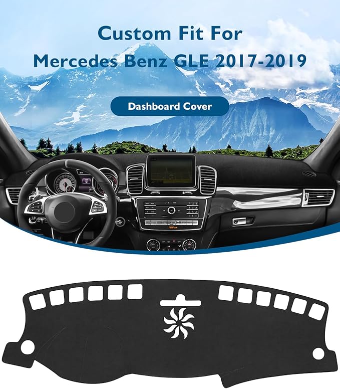 BIBLOZ Dash Cover Mat for Mercedes Benz 2017 2018 2019 GLE Model GLE300d GLE350 GLE400 GLE550e GLE43 GLE63 Accessories Black Flannel Interior Trim Car Dashboard UV Sun Protection
