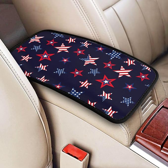 American Flag 4th Of July Red And White Stars Blue Stars Patriotic Auto Center Console Armrest Pad Universal Car Center Console Cover Seat Box Cover For Sedan, Van, Suv, Truck Car Accessorie