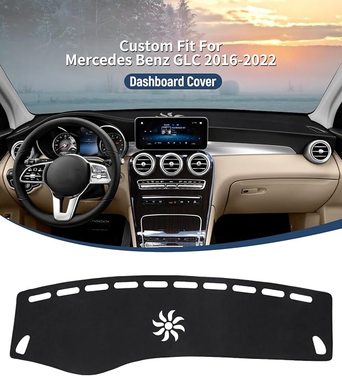 BIBLOZ Dash Cover Mat for Mercedes Benz 2016-2021 2022 GLC Model GLC300 GLC350e GLC43 GLC63 Accessories Black Flannel Interior Trim Car Dashboard UV Sun