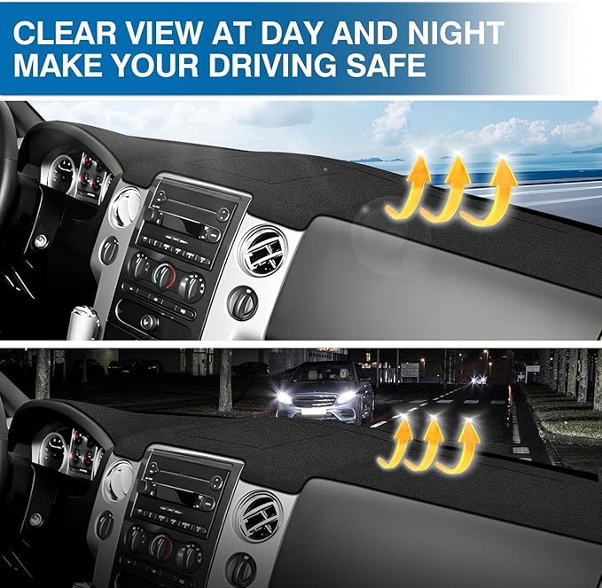 KUST Car Dash Cover for Ford F-150 2004-2006 2007 2008(XL, STX, XLT, FX4, Lariat) Left Hand Driving Polyester Dashboard Cover Non-Slip Interior Accessories for F150 Sunshade No Glare Black