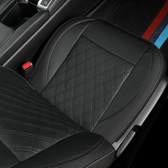 GIANT PANDA Front Car Seat Cover for Jeep, Piping Leather Bucket Seat Covers Custom Fit Jeep Grand Cherokee Wrangler Compass Gladiator Wagoneer Renegade Liberty Patriot (Black)