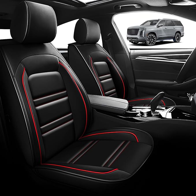 Seat Cover for Cadillac Escalade 2000-2025 | Car Seat Covers Front Seats, Waterproof Seat Protectors, Automotive Front Seat Covers (Front Seat, Black&Red Line)