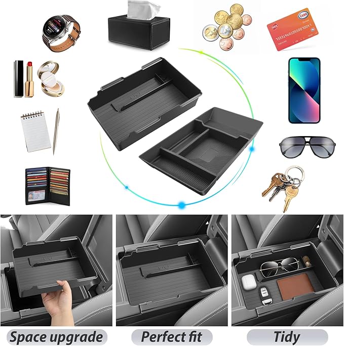 SKTU 2Pcs for 2024 2025 2026 Honda Prologue Center Console Organizer for 2024 2025 2026 Honda Prologue/Acura ZDX Console Tray & Under Console Tray 2024 2025 2026 Prologue Accessories with Coin Holder