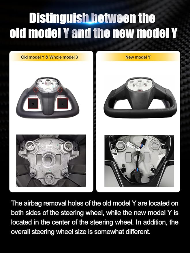 ZIMABLUE Yoke Steering Wheel Personalized Yoke Steering Wheel, Nappa Leather with Side Glossy Carbon Fiber without Front Trim for Tesla Model 3 2017-2023, Model Y 2019-2024 With Heating Function