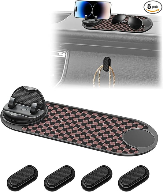 5PCS Anti Slip Mat for Car Dashboard with Storage Hook Set, 360° Multifunction Phone Pad Holder with Temporary Parking Number