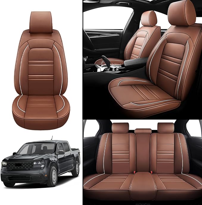 Seat Covers for Ford Maverick 2022-2025 | 5-Seats Leather Seat Covers, Easy to Install Automotive Seat Covers Full Set (Full Set, Coffee)