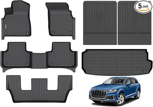 All Weather Floor Mats & Cargo Liner Backrest Mat for Audi Q7 / SQ7 2020-2024 2025 Liners Custom Fit Audi Q7 2020-2025 Waterproof Durable Easy to Clean Accessories SQ7