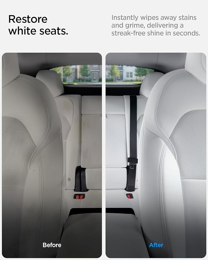 Spigen Car Interior Seat Cleaner & Stain Remover [Safe & Eco-Friendly Solution] Kit with CyberCase & Double-Sided Microfiber Towel Accessories for Tesla White/Black Leather Seats, Dashboard, Console