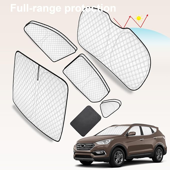KMF 8pcs Thicken Full Car Window Shades for Hyundai Santa Fe Sport 5 Seats Accessories 2013-2018(Not LWB), Windshield Sunshade Window Covers for Side Rear,UV Block and Blackout Privacy for Camping