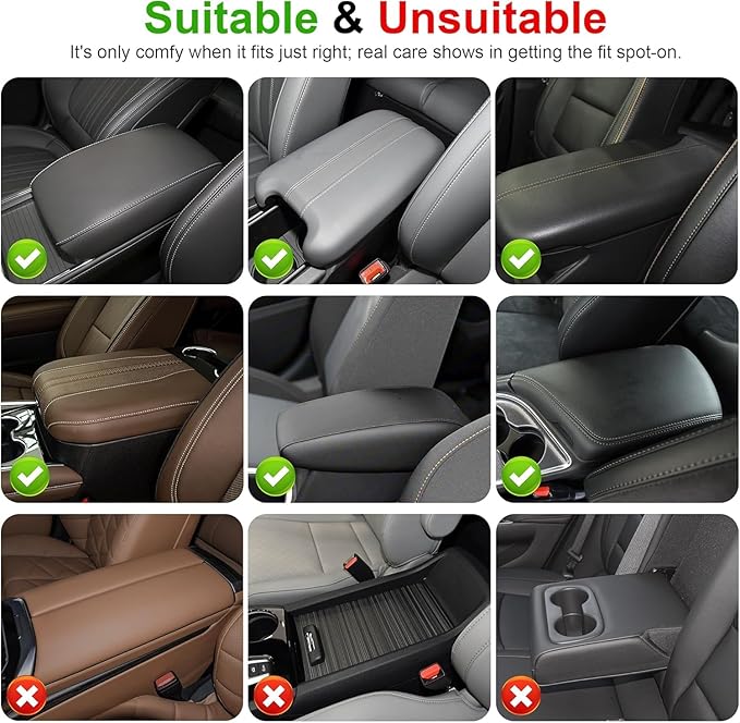 Car Armrest Cover Fit for Acura TSX Leather Center Console Cover Cushion with 2 Storage Bags(Black)